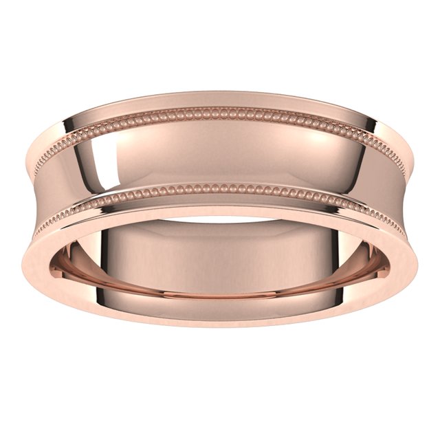 10K Rose Gold Milgrain Concave with Edge Wedding Band, 6 mm Wide