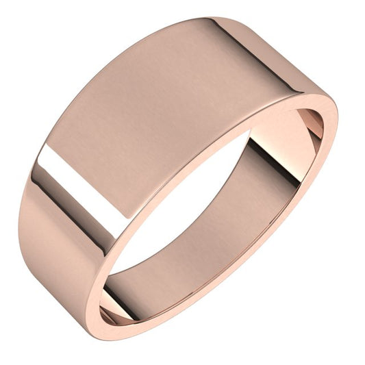 14K Rose Gold Flat Tapered Wedding Band, 8 mm Wide