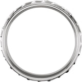 14K White Gold Ridged Wedding Band with Milgrain Edge, 6.75 mm Wide