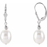 Sterling Silver 9-9.5 mm Freshwater Cultivated Pearl Dangle Earrings