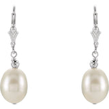 Sterling Silver 9-9.5 mm Freshwater Cultivated Pearl Dangle Earrings