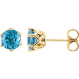 14K Gold Natural 6 mm Swiss Blue Topaz Stud Earrings