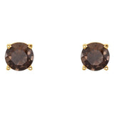 14K Gold 5 mm Natural Smoky Quartz Stud Earrings