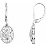Sterling Silver .06 CTW Filigree Diamond Lever Back Earrings
