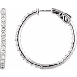 29.5 mm 2 CTW Natural Diamond Inside-Outside Hinged Hoop Earrings