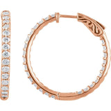 29.5 mm 2 CTW Natural Diamond Inside-Outside Hinged Hoop Earrings