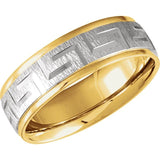 18K Yellow & Platinum Two-Tone Greek Key Pattern Band, 7 mm Wide