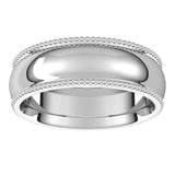 10K White Gold Beaded Comfort Fit Wedding Band, 6 mm Wide