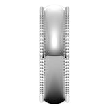 18K White Gold Beaded Comfort Fit Wedding Band, 6 mm Wide