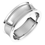 Platinum Milgrain Concave with Edge Wedding Band, 7 mm Wide