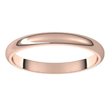 10K Rose Gold Half Round Wedding Band, 2.5 mm Wide