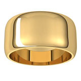 10K Yellow Gold Half Round Wedding Band, 10 mm Wide