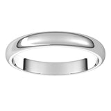 10K White Gold Half Round Wedding Band, 3 mm Wide