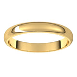 18K Yellow Gold Half Round Wedding Band, 3 mm Wide