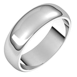 18K White Gold Half Round Wedding Band, 6 mm Wide