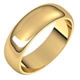 10K Yellow Gold Half Round Wedding Band, 6 mm Wide