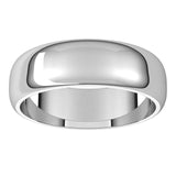 14K White Gold Half Round Wedding Band, 6 mm Wide