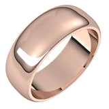 18K Rose Gold Half Round Wedding Band, 7 mm Wide