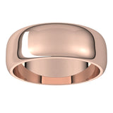 10K Rose Gold Half Round Wedding Band, 7 mm Wide