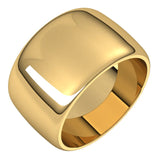 10K Yellow Gold Half Round Wedding Band, 12 mm Wide