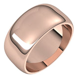 18K Rose Gold Half Round Wedding Band, 9 mm Wide