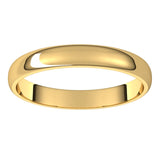 10K Yellow Gold Half Round Light Wedding Band, 3 mm Wide