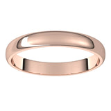 10K Rose Gold Half Round Light Wedding Band, 3 mm Wide