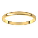 10K Yellow Gold Half Round Light Wedding Band, 2 mm Wide