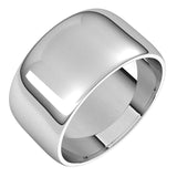10K White Gold Half Round Light Wedding Band, 10 mm Wide