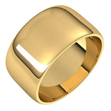 10K Yellow Gold Half Round Light Wedding Band, 10 mm Wide