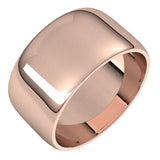 10K Rose Gold Half Round Light Wedding Band, 10 mm Wide