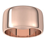 10K Rose Gold Half Round Light Wedding Band, 10 mm Wide