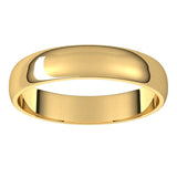 14K Yellow Gold Half Round Light Wedding Band, 4 mm Wide