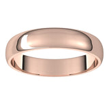14K Rose Gold Half Round Light Wedding Band, 4 mm Wide