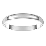 10K White Gold Half Round Light Wedding Band, 2.5 mm Wide