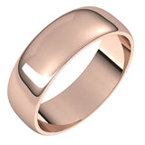10K Rose Gold Half Round Light Wedding Band, 6 mm Wide