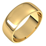 10K Yellow Gold Half Round Light Wedding Band, 7 mm Wide