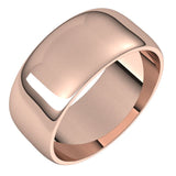 10K Rose Gold Half Round Light Wedding Band, 8 mm Wide