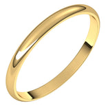 10K Yellow Gold Half Round Ultra-Light Wedding Band, 2 mm Wide