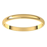 18K Yellow Gold Half Round Ultra-Light Wedding Band, 2 mm Wide