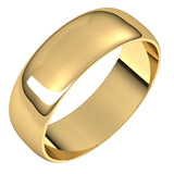 10K Yellow Gold Half Round Ultra-Light Wedding Band, 6 mm Wide
