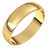 10K Yellow Gold Half Round Ultra-Light Wedding Band, 5 mm Wide