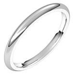 Platinum Domed Comfort Fit Wedding Band, 2 mm Wide