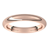 10K Rose Gold Domed Comfort Fit Wedding Band, 3 mm Wide