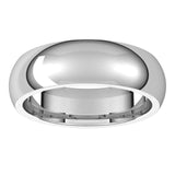 Platinum Domed Comfort Fit Wedding Band, 6 mm Wide