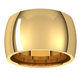 14K Yellow Gold Domed Comfort Fit Wedding Band, 12 mm Wide