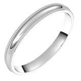 18K White Gold Milgrain Domed Light Comfort Fit Wedding Band, 2.5 mm Wide