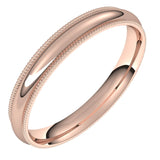 14K Rose Gold Milgrain Domed Light Comfort Fit Wedding Band, 3 mm Wide
