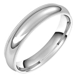 14K White Gold Milgrain Domed Light Comfort Fit Wedding Band, 4 mm Wide