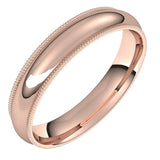 14K Rose Gold Milgrain Domed Light Comfort Fit Wedding Band, 4 mm Wide